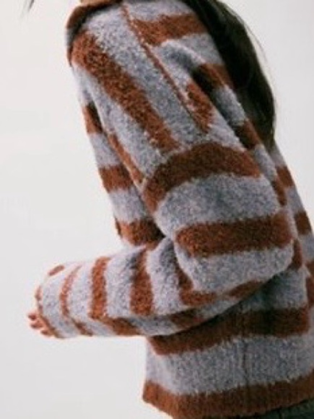 Cozy Striped Fuzzy Sweater - Brown and blue